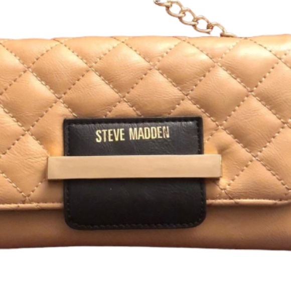 Steve Madden tan quilted black trim crossbody Faux Leather Fits My IPhone 8 Plus - Picture 2 of 13